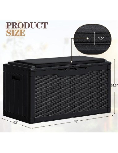 Caja de Almacenamiento Greesum 100 Galones Resina Negra con Cojines