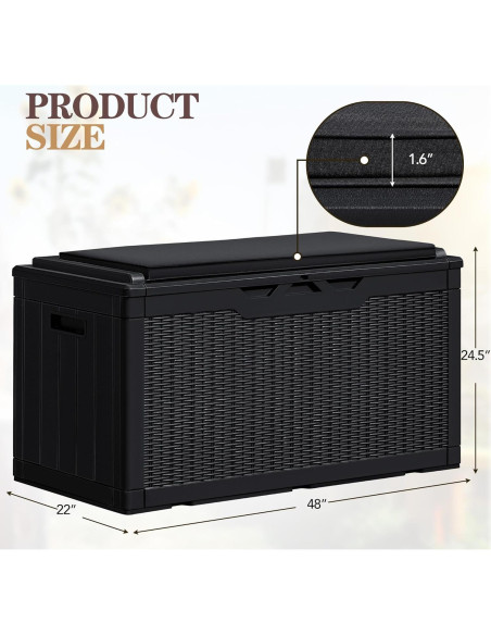 Caja de Almacenamiento Greesum 100 Galones Resina Negra con Cojines