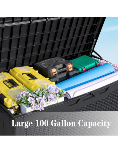 Caja de Almacenamiento Greesum 100 Galones Resina Negra con Cojines