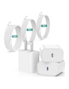 Cargador Rápido de Pared 20W USB C con 3 Cables para iPhone