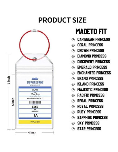 Soporte de Etiquetas de Equipaje Crucero Princesa 6 Pcs con Lanyards