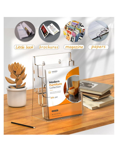 Soporte de Folletos Acrílico FUCDTEFC 3 Niveles 21.6x27.9 cm