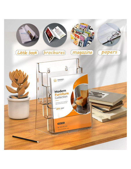 Soporte de Folletos Acrílico FUCDTEFC 3 Niveles 21.6x27.9 cm