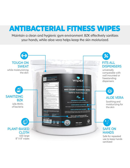 Recarga Toallitas Antibacterianas Wipex Fitness 800 Unidades