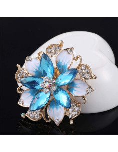 Broche Floral de Cristal Azul HSQYJ - 5.6 cm, Elegante y Brillante 2