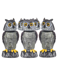 Decoys de Búho Falso Crobirware - Paquete de 3 con Cabeza Rotativa