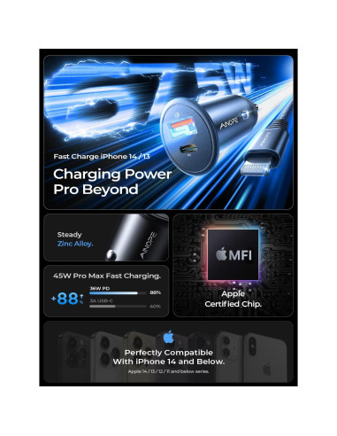 Cargador de Coche AINOPE 67.5W USB-C para iPhone 14/13/12