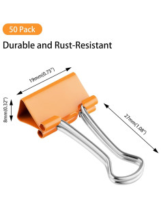 Clips de Carpeta Naranja FUDAO FAMILY 19mm Paquete 50 Piezas 2