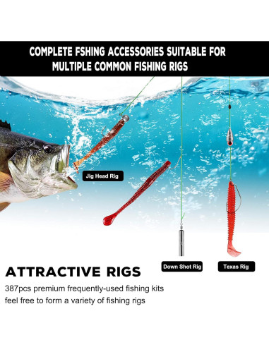 Kit de Pesca PLUSINNO 387pcs con Caja de Cebo Organizada