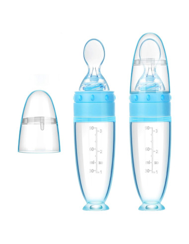 Cucharas de Silicona para Bebés 2 Piezas Azul - Alimentación Segura