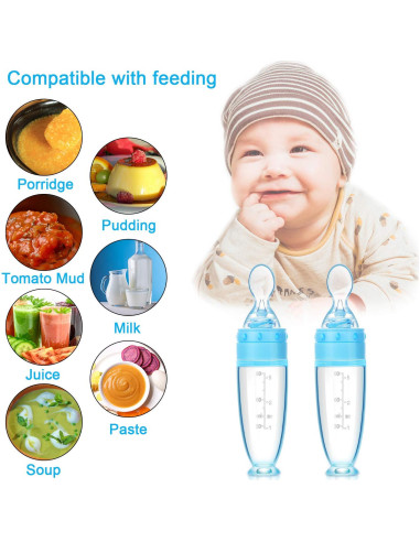 Cucharas de Silicona para Bebés 2 Piezas Azul - Alimentación Segura