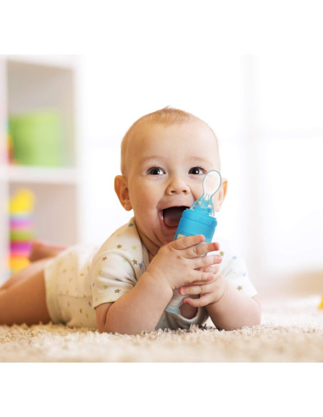 Cucharas de Silicona para Bebés 2 Piezas Azul - Alimentación Segura