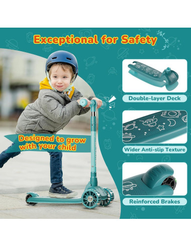 Patinete HealSmart SOSCOTKID04 Verde Plegable y Ajustable