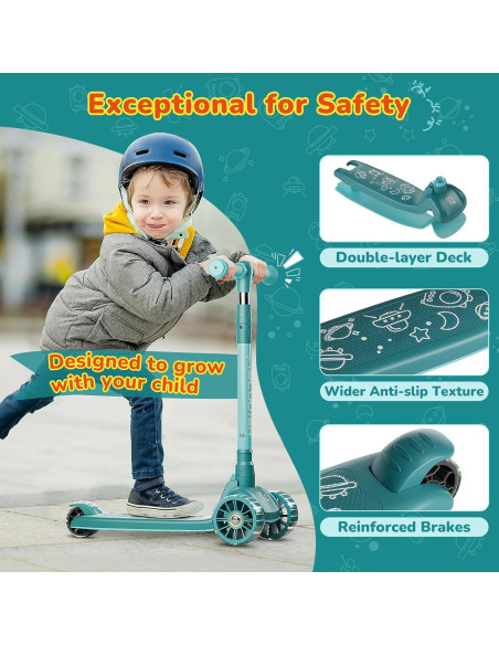 Patinete HealSmart SOSCOTKID04 Verde Plegable y Ajustable