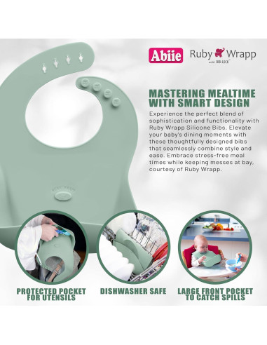 Babero de Silicona Abiie Ruby Wrapp Durazno - Impermeable y Resistente a Manchas