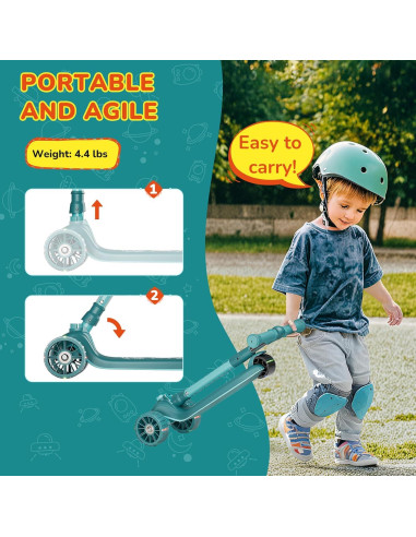 Patinete HealSmart SOSCOTKID04 Verde Plegable y Ajustable