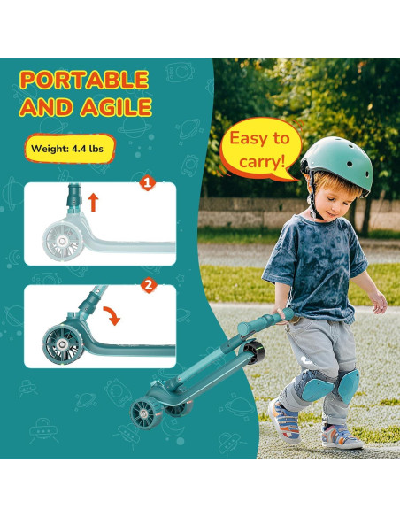 Patinete HealSmart SOSCOTKID04 Verde Plegable y Ajustable