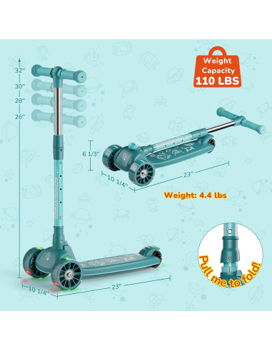 Patinete HealSmart SOSCOTKID04 Verde Plegable y Ajustable