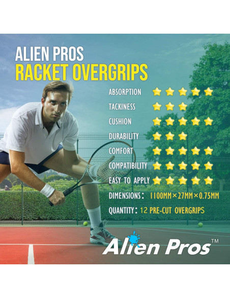 Cinta de Agarre para Raqueta de Tenis ALIEN PROS - 12 Unidades