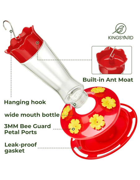 Alimentador de Colibríes de Vidrio Kingsyard 414g Colgante Rojo
