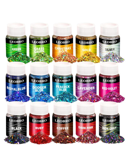 Purpurina Holográfica Gruesa LEOBRO - 15 Colores 150g