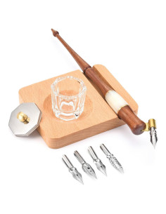 Juego de Plumas de Madera Yoption con Soporte y 5 Puntas