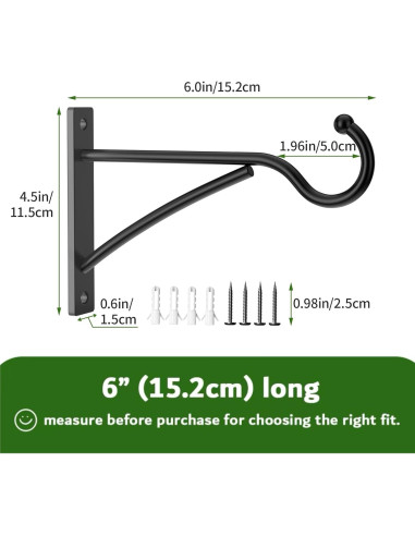 Ganchos para Plantas Saffruff 15 cm Metal Negro Paquete de 2