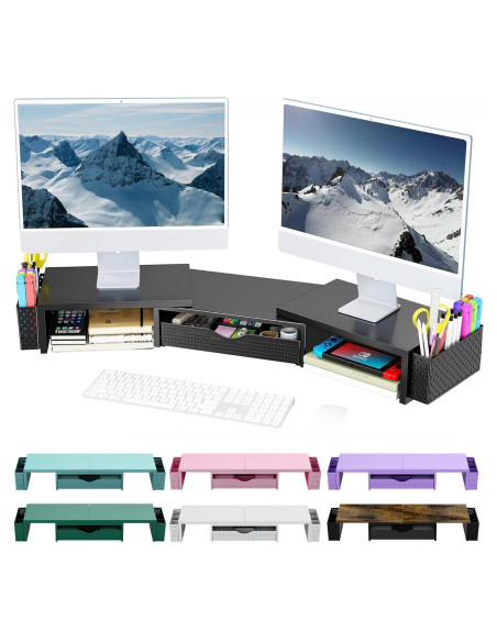 Soporte Elevador para Doble Monitor Spacrea con Cajón Negro