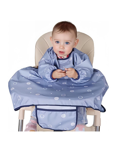 Babero de Comida MOTEERLLU para Bebés - Mangas Largas Azul