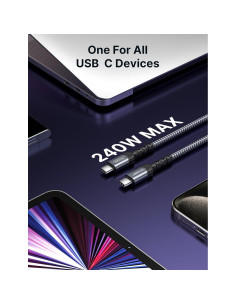 Cable USB C a C JSAUX 240W 2.0m Carga Rápida Gris 2