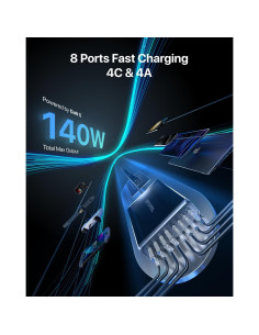 Cargador USB C Intoval K44 140W 8 Puertos Negro 2