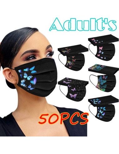 50 Pcs Mascarillas Desechables 3 Capas Mariposa Adultos