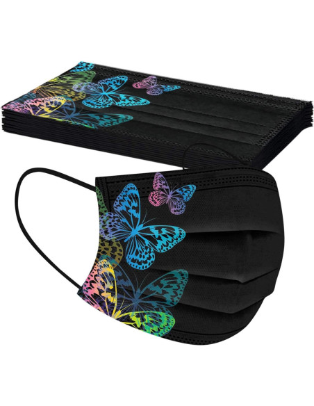 50 Pcs Mascarillas Desechables 3 Capas Mariposa Adultos