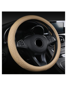 Funda de Volante AUCELI Beige 38 cm Antideslizante de Cuero