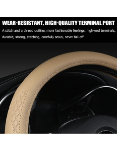 Funda de Volante AUCELI Beige 38 cm Antideslizante de Cuero 2