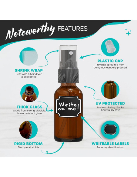 Set de 24 Botellas de Spray de Vidrio Ámbar Nevlers 1 Oz