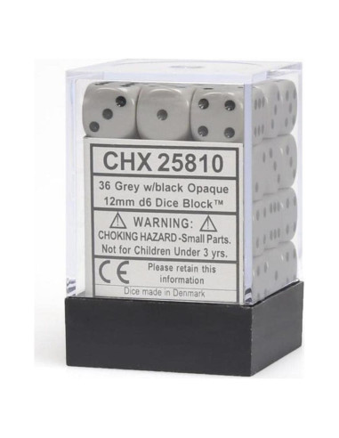 Juego de Dados D&D Chessex 36 D6 Opaque Gris y Negro