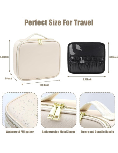 Bolsa de Maquillaje de Viaje RRtide Beige con Espejo LED