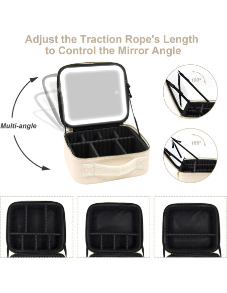 Bolsa de Maquillaje de Viaje RRtide Beige con Espejo LED