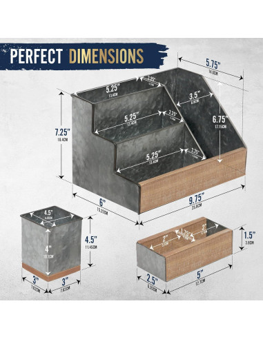 Organizador de Escritorio HBCY Creations 3 Piezas Metal Galvanizado