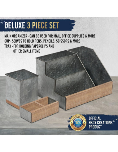 Organizador de Escritorio HBCY Creations 3 Piezas Metal Galvanizado