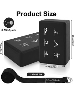 Juego de 2 Bloques de Yoga y Correa FHDUSRYO Rosa 23x15x7.6 cm 2