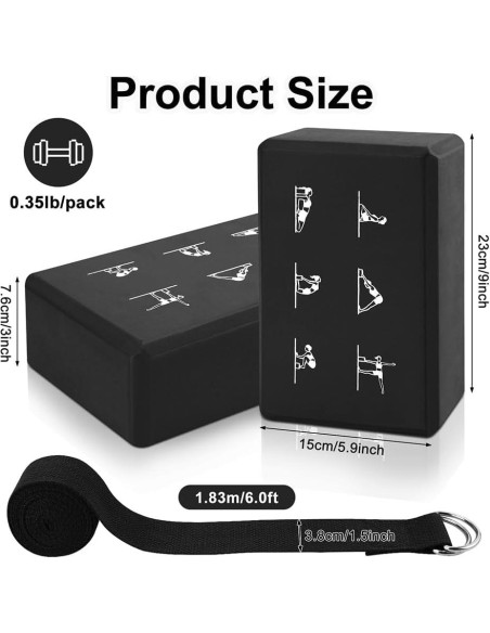 Juego de 2 Bloques de Yoga y Correa FHDUSRYO Rosa 23x15x7.6 cm