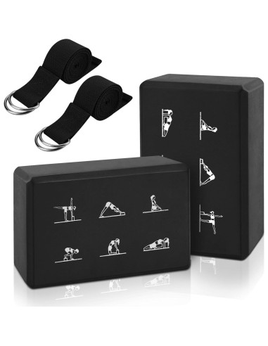 Juego de 2 Bloques de Yoga y Correa FHDUSRYO Rosa 23x15x7.6 cm