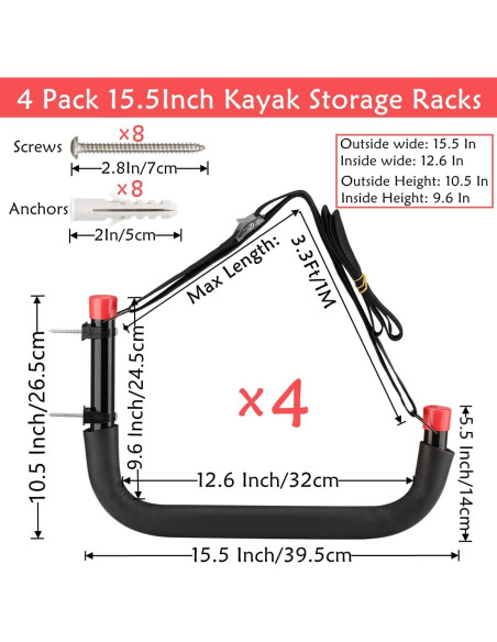 Ganchos de Almacenamiento para Kayak Naikozmo 4 Piezas 100 kg