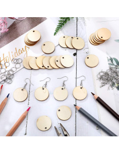 Kit 200 Piezas Pendientes de Madera Hicarer 2.54 cm DIY 2