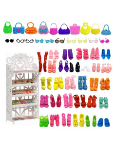 51 Accesorios para Muñecas + Estante para 30 Zapatos y 10 Bolsos