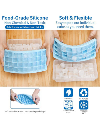 Bandeja de Hielo de Silicona CZWL&HG con Tapa y Cubo 36 Piezas
