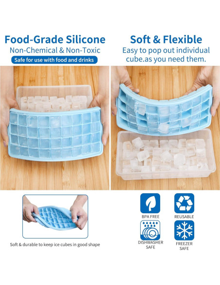 Bandeja de Hielo de Silicona CZWL&HG con Tapa y Cubo 36 Piezas