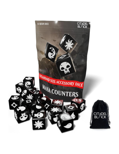 Conjunto de 16 Dados de Mana Citadel Black MTG Premium